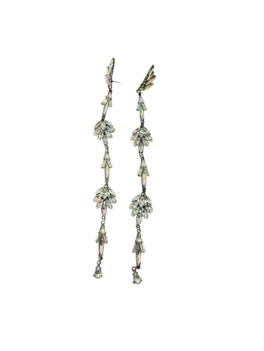 Delicate Iridescent Crystal Drop Earrings - Long Dangle